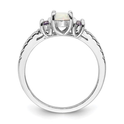 Sterling Silver Rhodium-plated Lab Created Opal and CZ Ring