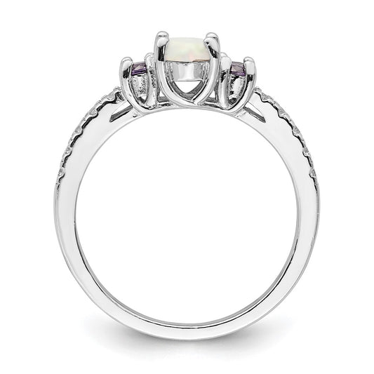 Sterling Silver Rhodium-plated Lab Created Opal and CZ Ring