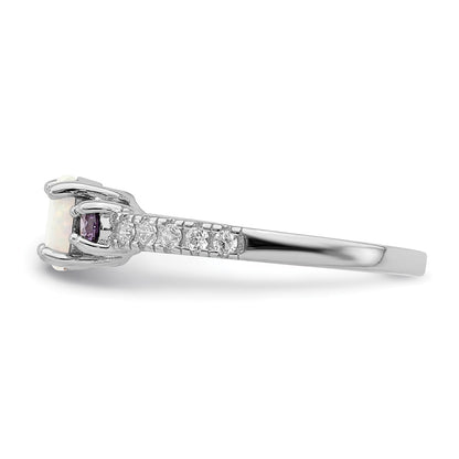 Sterling Silver Rhodium-plated Lab Created Opal and CZ Ring