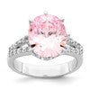 Sterling Silver Rhodium-plated 12x10 Oval Pink & White CZ Ring