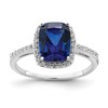 Sterling Silver Rhodium-plated Created Blue Sapphire and CZ Ring