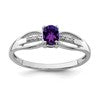 Sterling Silver Rhod-plated Diamond Amethyst Ring