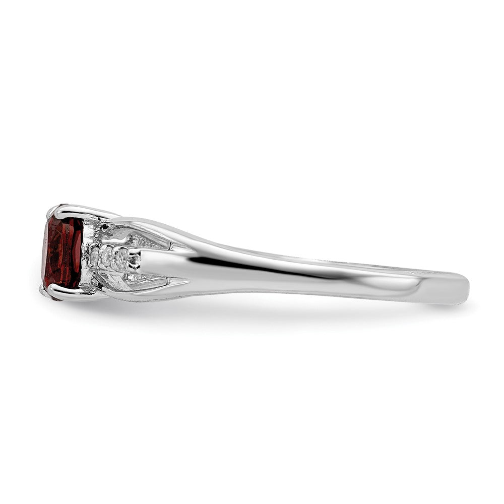 Sterling Silver Rhod-plated Diamond Garnet Ring