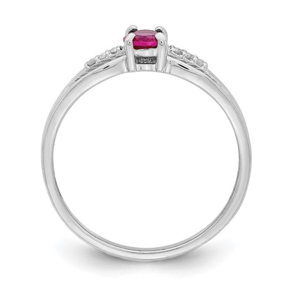 Sterling Silver Rhod-plated Diamond Created Ruby Ring