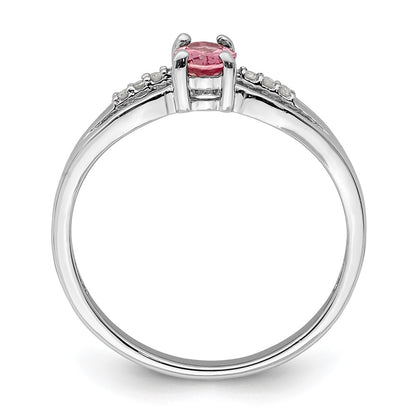 Sterling Silver Rhodium-plated Diamond Pink Tourmaline Ring