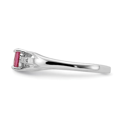 Sterling Silver Rhodium-plated Diamond Pink Tourmaline Ring
