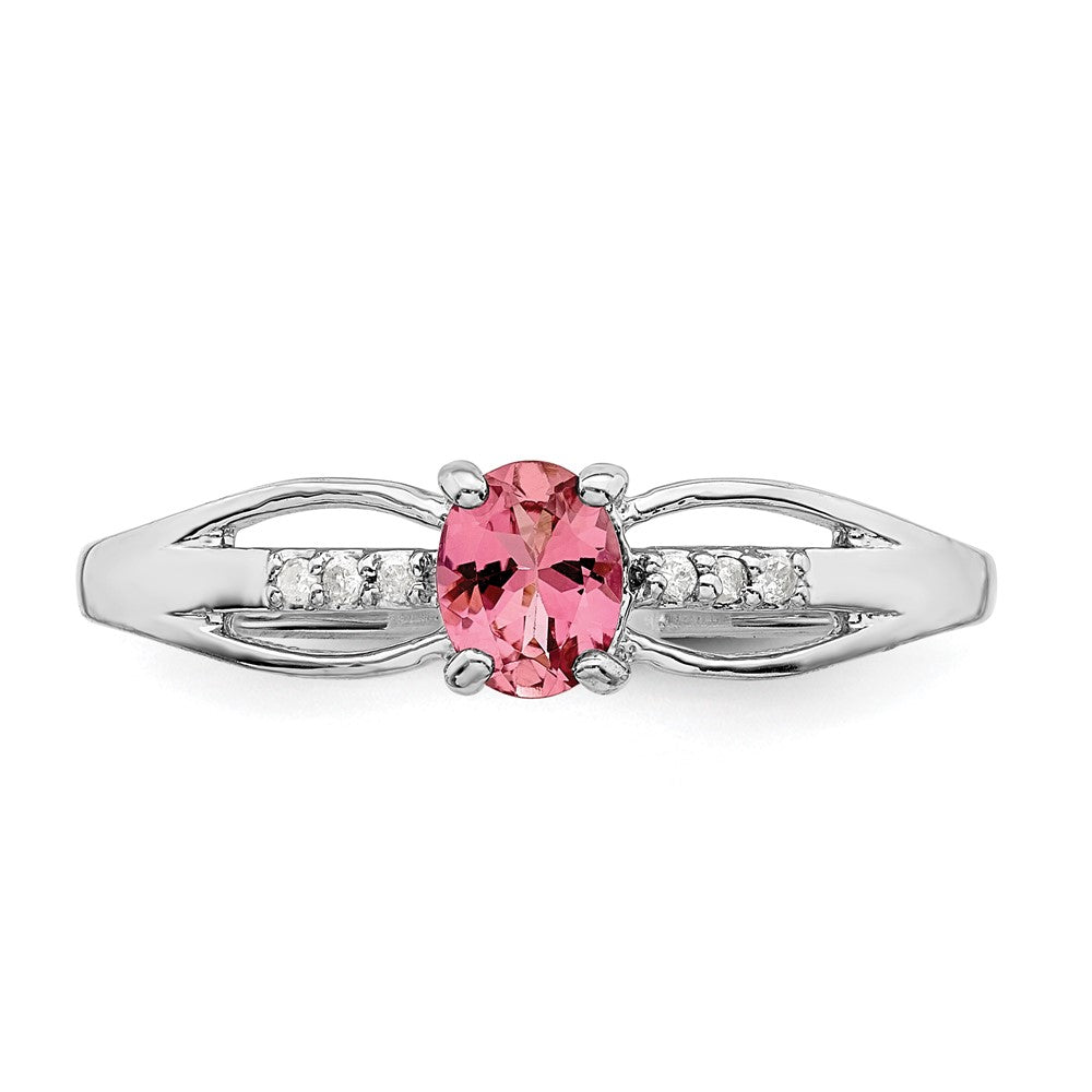 Sterling Silver Rhodium-plated Diamond Pink Tourmaline Ring