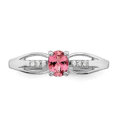 Sterling Silver Rhodium-plated Diamond Pink Tourmaline Ring