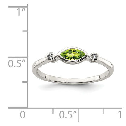Sterling Silver Rhodium-plated Polished Peridot and White Topaz Ring
