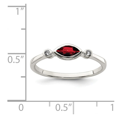Sterling Silver Rhodium-plated Polished Garnet and White Topaz Ring
