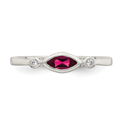 Sterling Silver Rhod-pltd Polished Created Ruby and White Topaz Ring