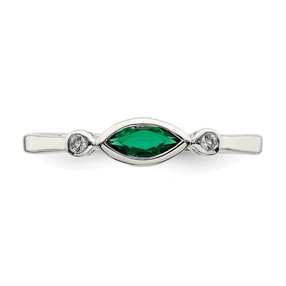 Sterling Silver Rhod-platd Polished Created Emerald/White Topaz Ring
