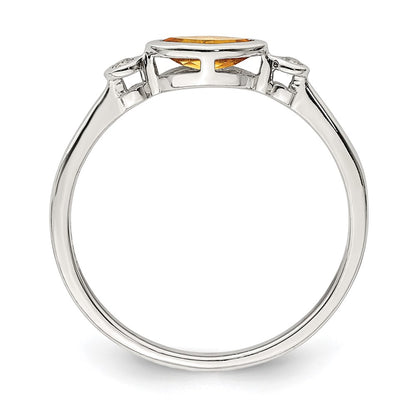 Sterling Silver Rhodium-plated Polished Citrine and White Topaz Ring