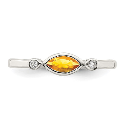 Sterling Silver Rhodium-plated Polished Citrine and White Topaz Ring