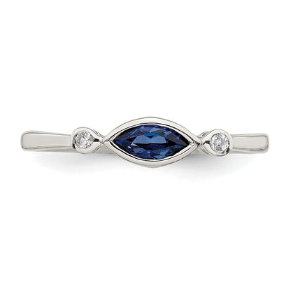 Sterling Silver Rhod-pltd Polished Created Sapphire/White Topaz Ring