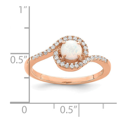 Sterling Silver Rose-tone Created Opal and CZ Halo Ring