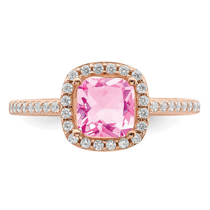 Sterling Silver Rose-tone Square Peach CZ Halo Ring