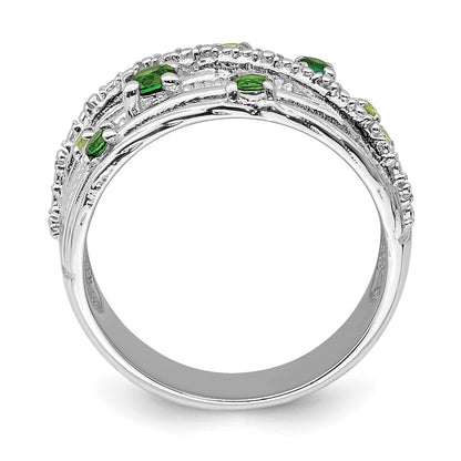 Sterling Silver Rhodium-plated Chrome Diopside and Peridot Ring