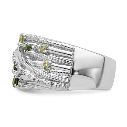 Sterling Silver Rhodium-plated Chrome Diopside and Peridot Ring