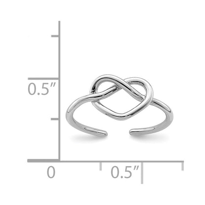 Sterling Silver Rhodium-plated Polished Heart Knot Toe Ring