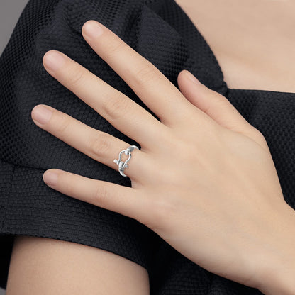 De-Ani Sterling Silver Rhodium-Plated Polished Shackle with Rope Trim Ring