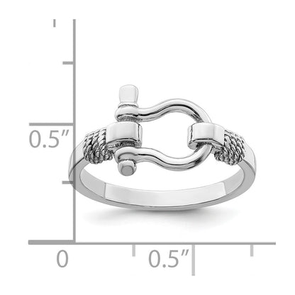 De-Ani Sterling Silver Rhodium-Plated Polished Shackle with Rope Trim Ring