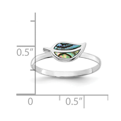 Sterling Silver RH-plated Abalone Leaf Ring