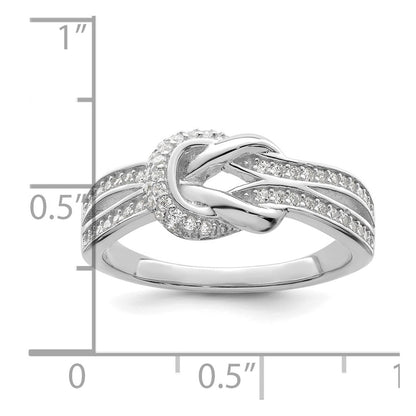 Sterling Silver Polished Rhodium-plated CZ Knot Ring