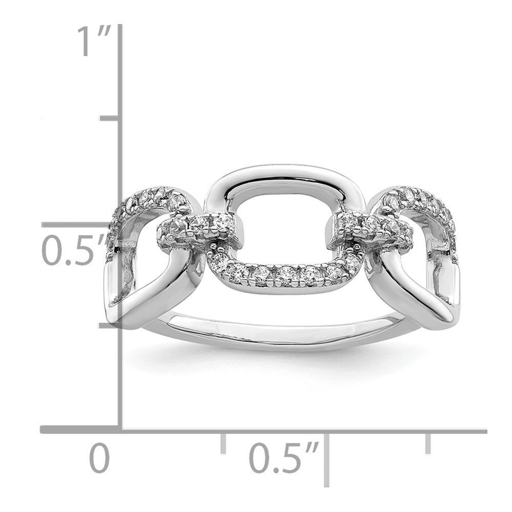 Sterling Silver Rhodium-plated Polished CZ 3 Square Ring