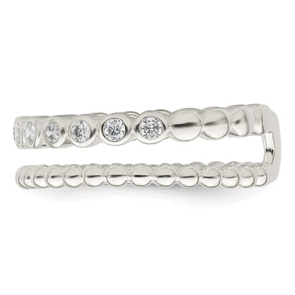 Sterling Silver Polished CZ Beaded Double Fancy Ring
