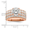 Sterling Silver Polished Rose-tone 3 Row CZ Ring
