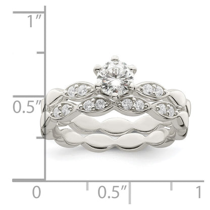Sterling Silver Polished CZ Wedding Ring Set