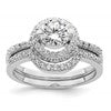 Sterling Silver Rhodium-plated CZ Halo Engagement Ring & Band Set