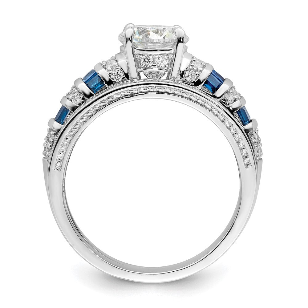 Sterling Silver Rhodium-plated Polished Blue & White CZ Engagement & Band R