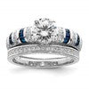 Sterling Silver Rh-plated Polished Blue & White CZ Engagement & Band Ring