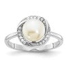 Sterling Silver Rhodium-plated 7-8mm Button White Freshwater Cultured Pearl and CZ Ring
