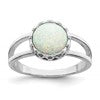 Sterling Silver Rhodium-plated Round White Created Opal Inlay Ring