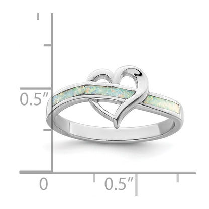 Sterling Silver Rhodium-plated White Created Opal Inlay Heart Ring