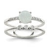 Sterling Silver Polished CZ and Light Blue Quartzite Double Ring