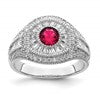 Sterling Silver Rhodium-plated Polished Red & White CZ Ring