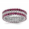 Sterling Silver Rhodium-plated Polished Pink & White CZ 3 Ring Set