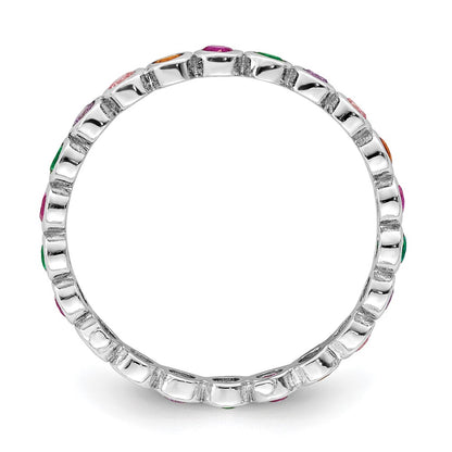 Sterling Silver Rhodium-plated Polished Multi-Color CZ Band Ring
