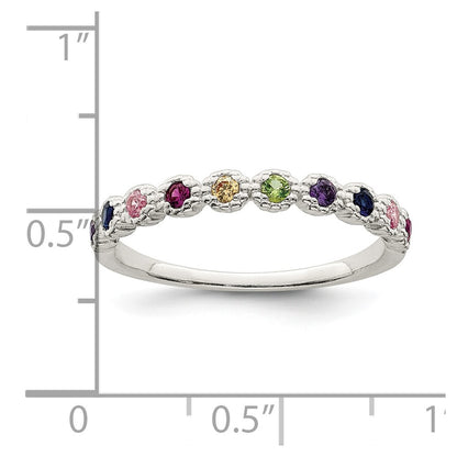 Sterling Silver Polished Rainbow CZ Ring