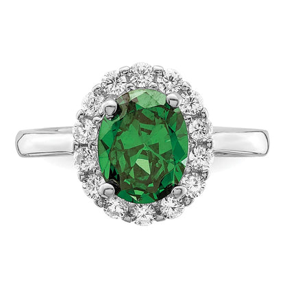 Sterling Silver Polished Rhodium-plated Green and Clear CZ Ring
