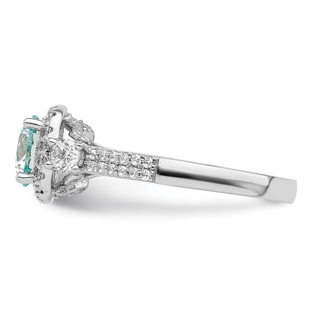 Sterling Silver Rhodium plated Carribean Green & White CZ Ring