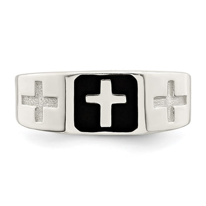 Sterling Silver Rhodium-plated Enameled Cross Ring