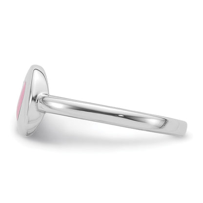 Sterling Silver Rhodium-plated Polished Pink Enamel Heart Children's Ring