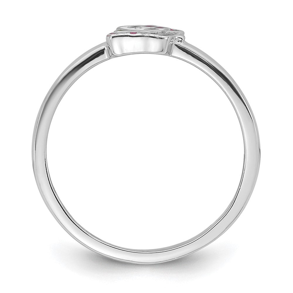 Sterling Silver Rhodium-plated Multi-color Enameled Cat Children's Ring