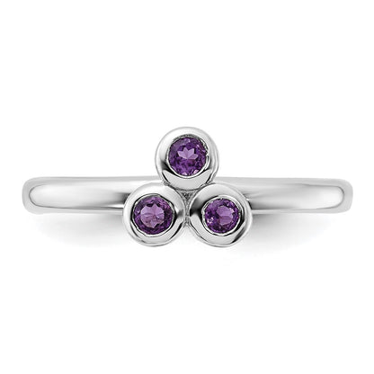 Sterling Silver Rhodium-plated Amethyst Ring
