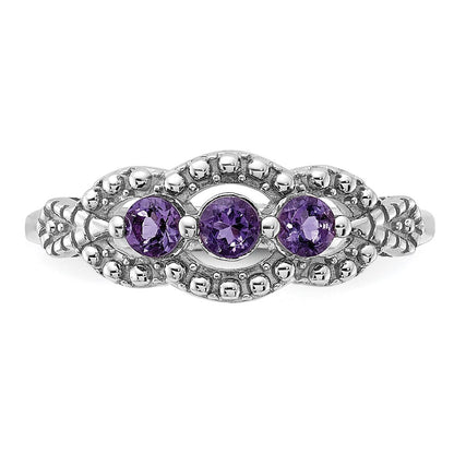 Sterling Silver Rhodium-plated Amethyst Ring